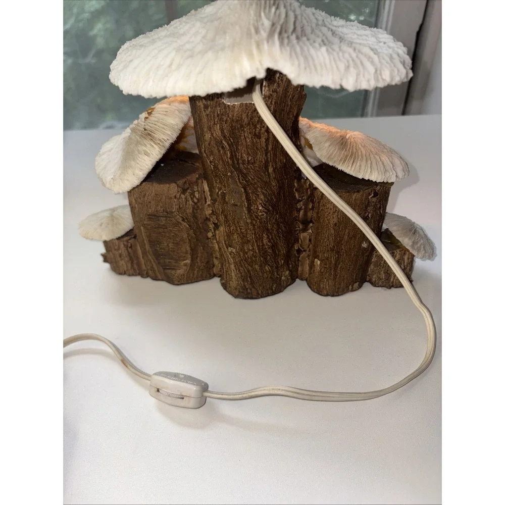 Vintage Coral & Wood Mushroom 1970's Lamp